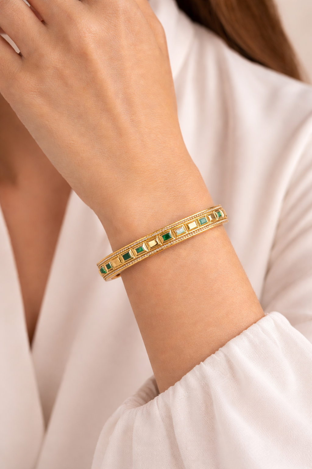 Gold plated Emerald bangle