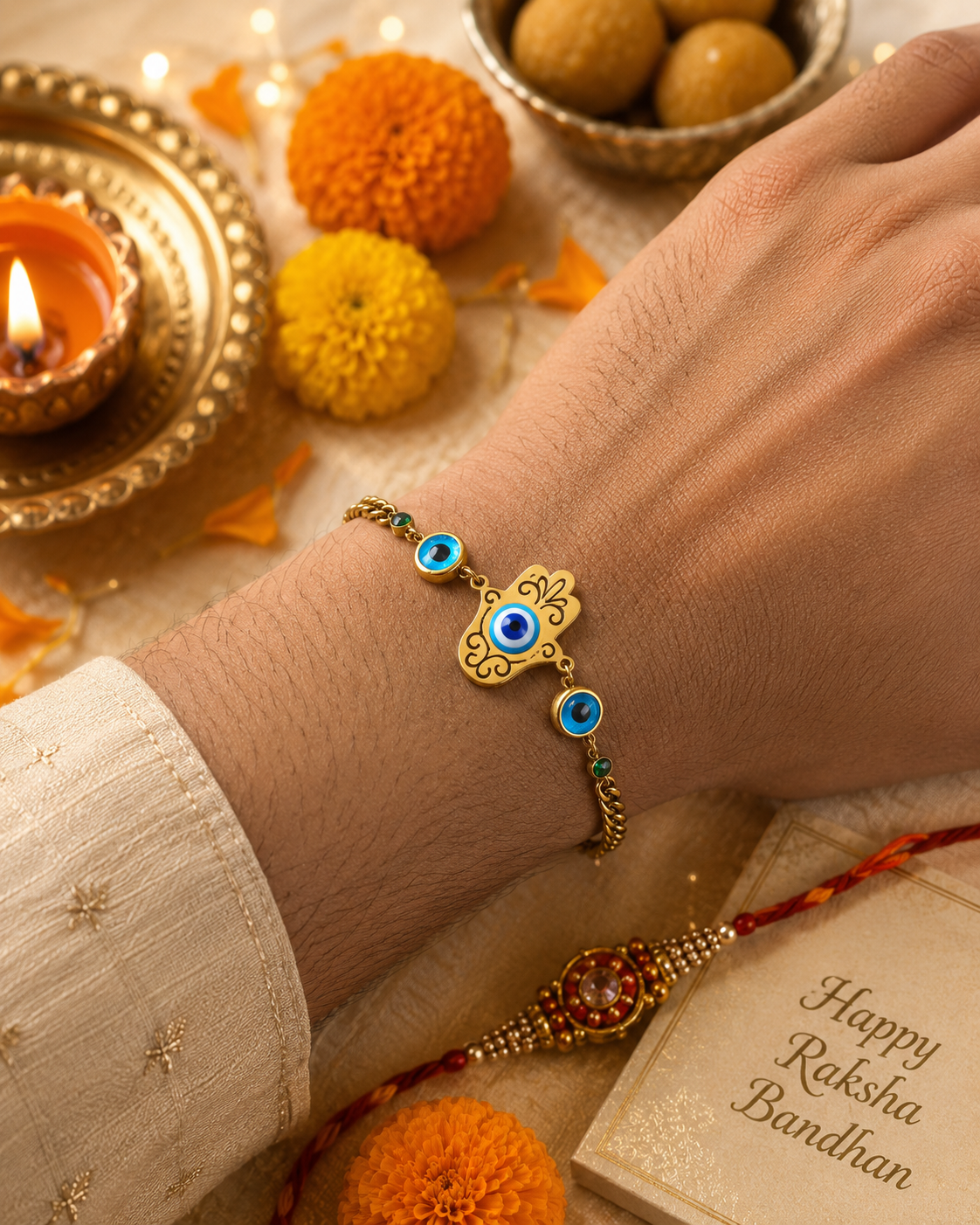Hamsa Protection Rakhi– 18K Gold Plated