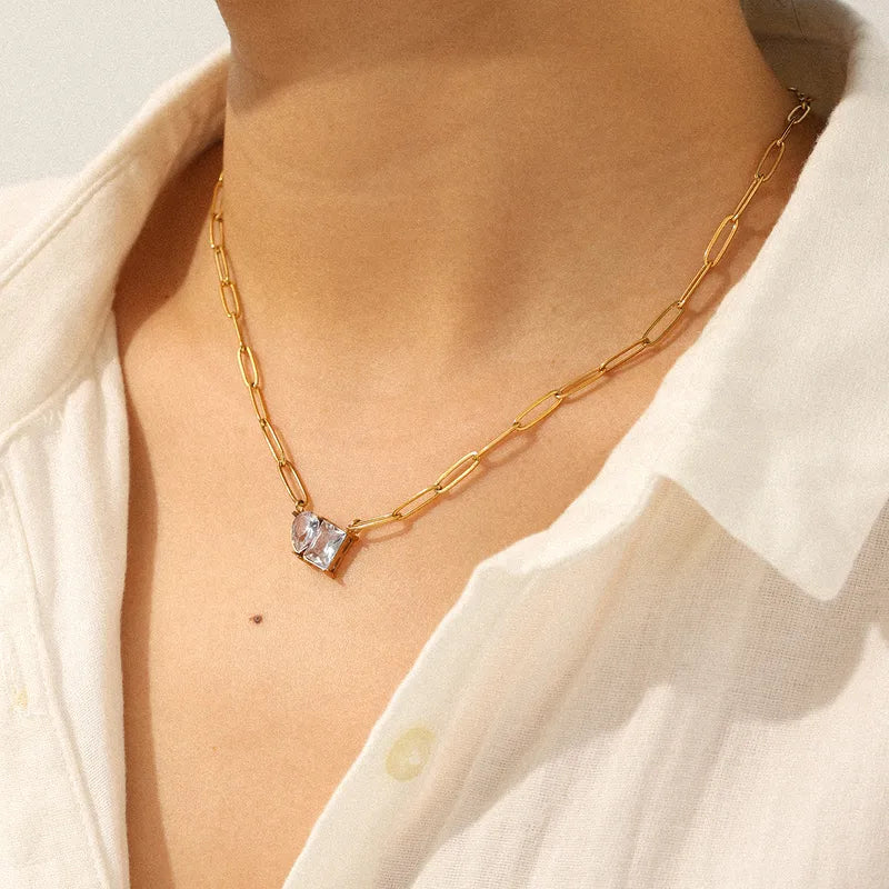 Gold Twin Stone Pendant Chain For Women