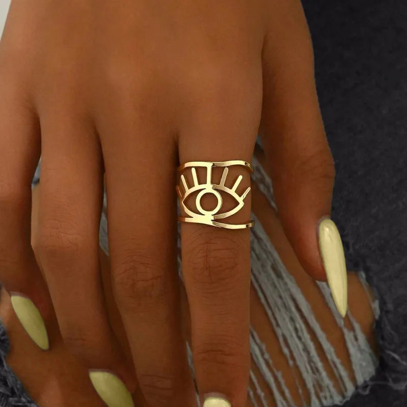 waterproof evil eye adjustable ring