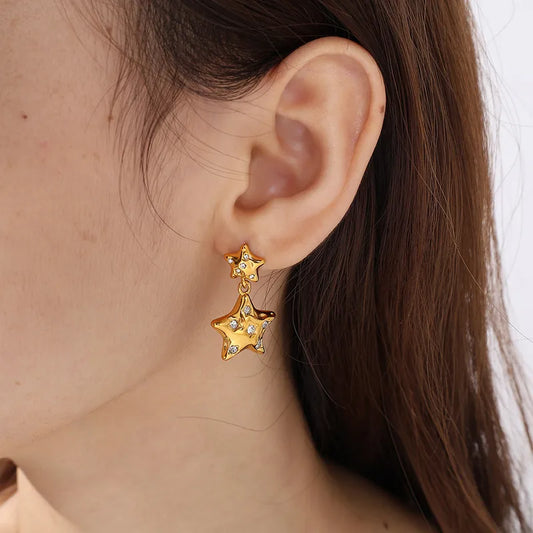 Gold Star Dangler Earrings