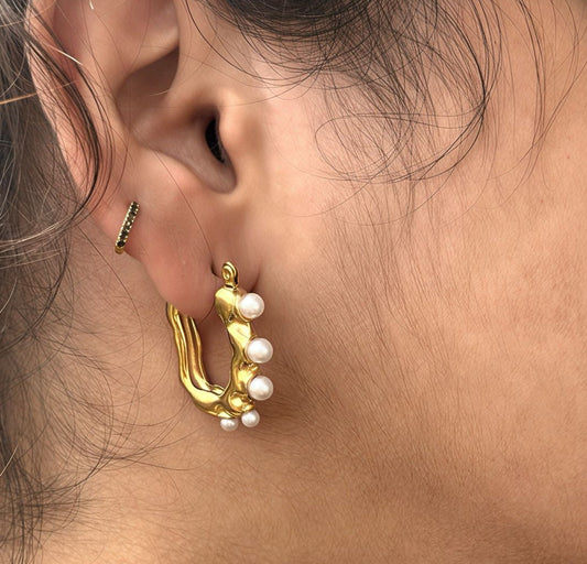 Gold Blossom Pearl Hoops