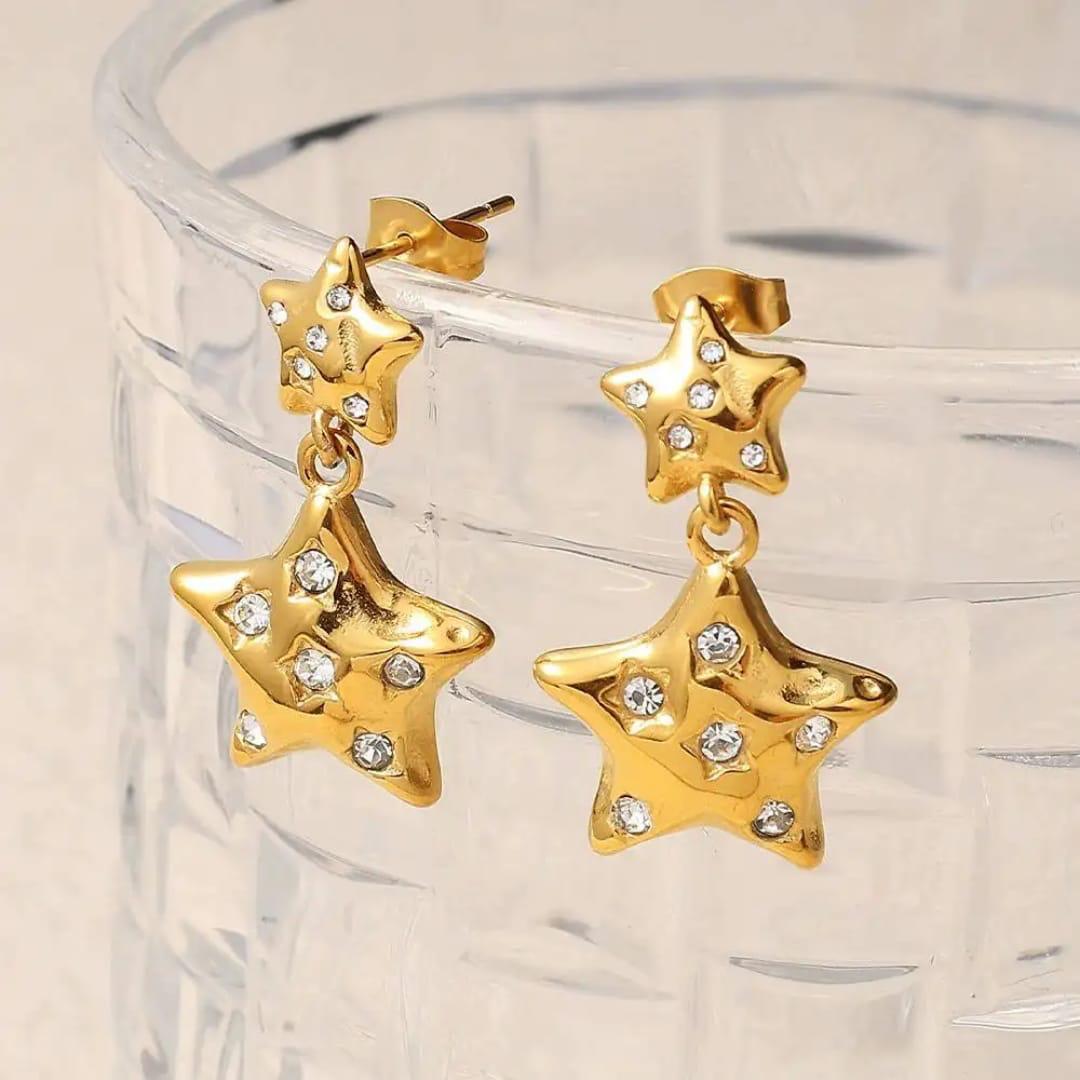 Gold Star Dangler Earrings
