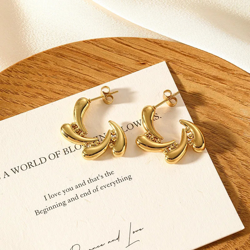 Gold Liquid Curve Hoop Earrings