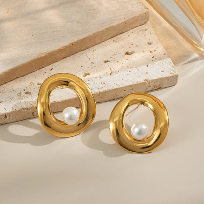 Gold Organic Pearl Loop Earrings
