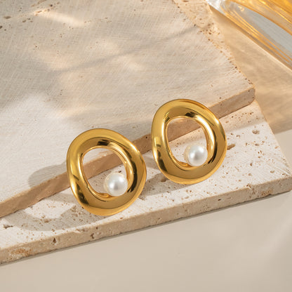 Gold Organic Pearl Loop Earrings