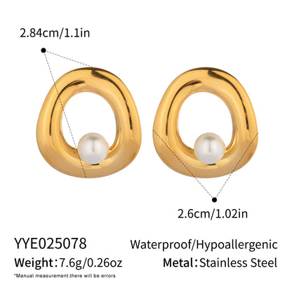 Gold Organic Pearl Loop Earrings