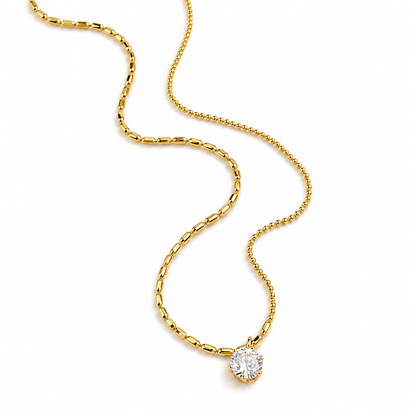 Gold Dainty Bead Solitaire Necklace