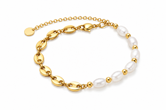 White & Gold Pearl-Link Bracelet For Women