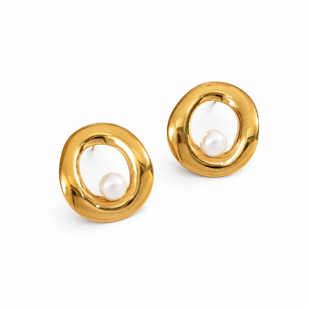 Gold Organic Pearl Loop Earrings