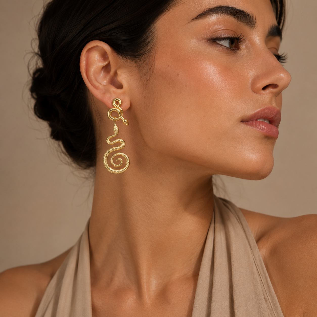 Gold Serpent Spiral Earrings