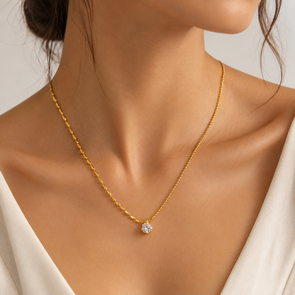 Gold Dainty Bead Solitaire Necklace