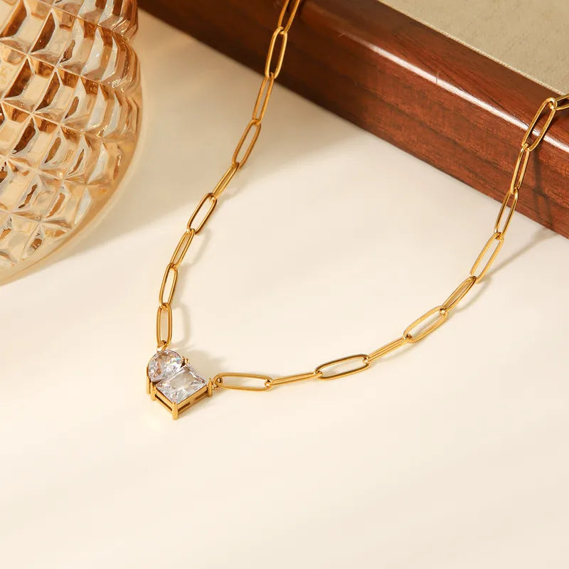 Gold Twin Stone Pendant Chain For Women