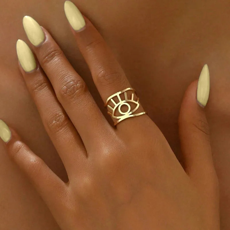 waterproof evil eye adjustable ring