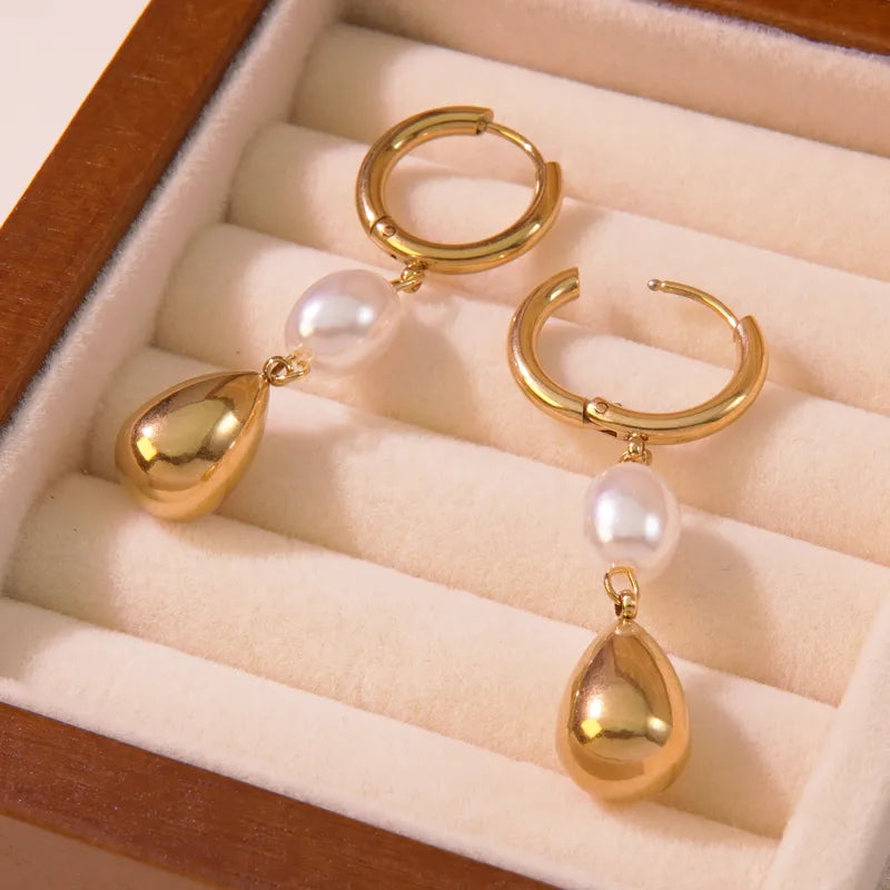 Pearl Drop Hoop Earrings