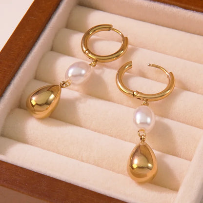 Pearl Drop Hoop Earrings