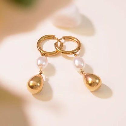 Pearl Drop Hoop Earrings