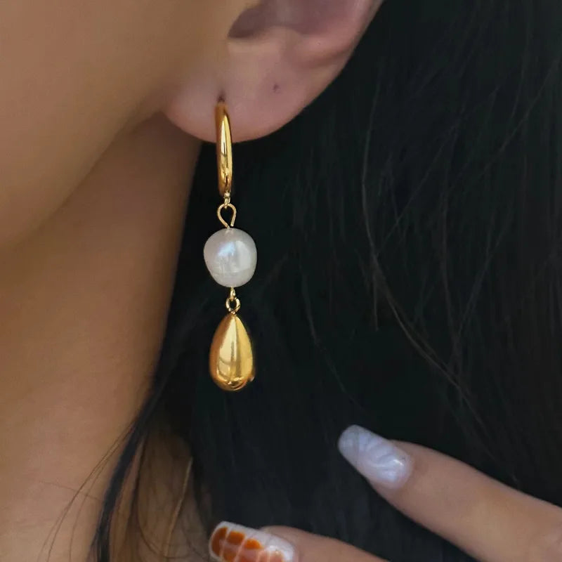 Pearl Drop Hoop Earrings