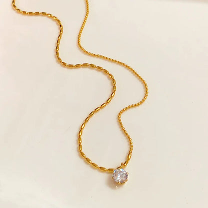 Gold Dainty Bead Solitaire Necklace