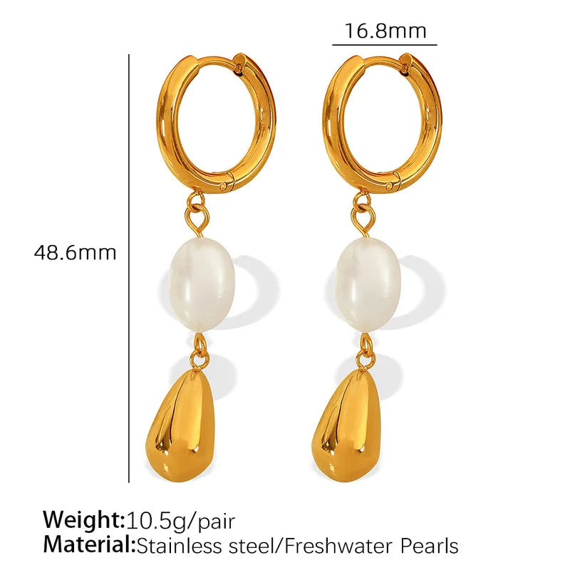 Pearl Drop Hoop Earrings
