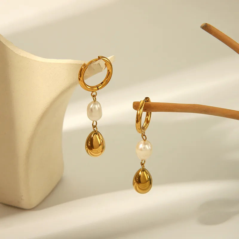 Pearl Drop Hoop Earrings