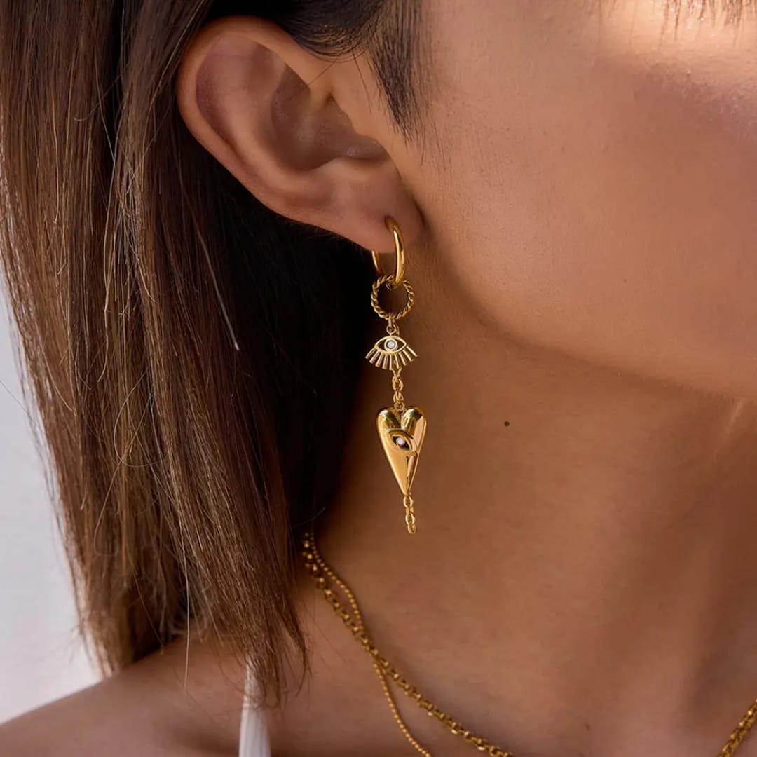 Evil Eye Heart Hoop Earrings