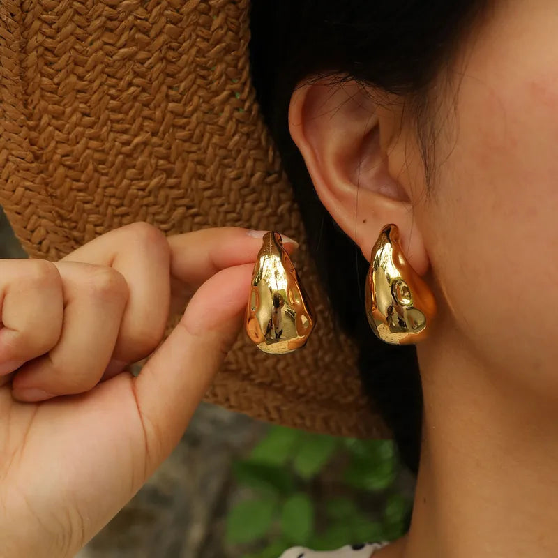 Gold Liquid Luxe Studs For Women