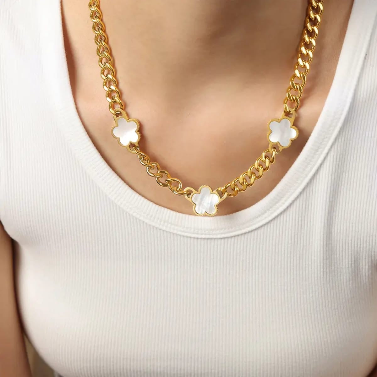 Gold Pearl Clover Necklace