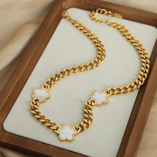 Gold Pearl Clover Necklace