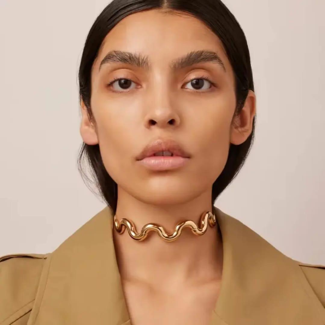 Gold Wave Melt Statement Choker For Women