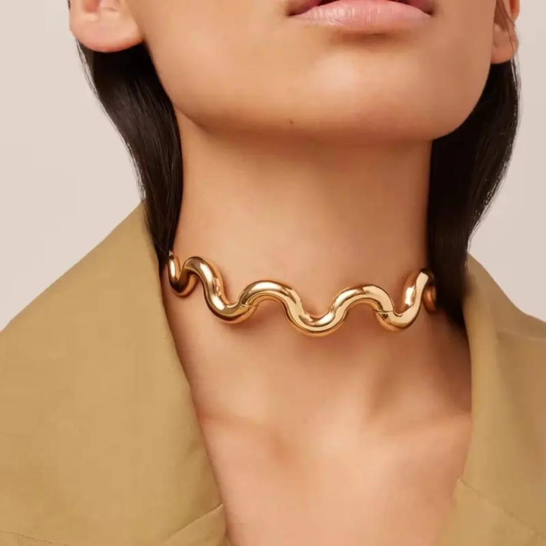 Gold Wave Melt Statement Choker For Women