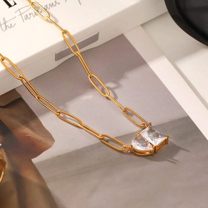Gold Twin Stone Pendant Chain For Women