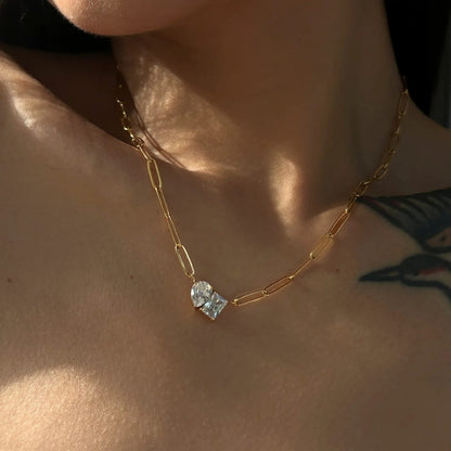 Gold Twin Stone Pendant Chain For Women